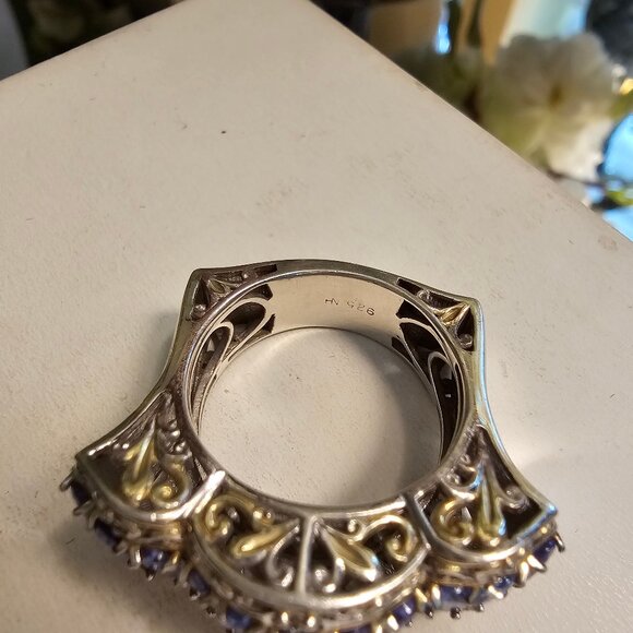 Gems en Vogue., 18K Gold Accented Polished Tanzanite Ring - Picture 7 of 10